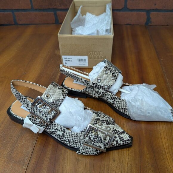 Steve Madden Women Sandals Flats Graya Snake Size 8 New - Picture 1 of 7